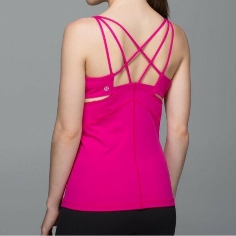 Lululemon Size 4 Exquisite Tank 2 Jeweled Magenta Strappy Back Workout Gym - Picture 2 of 12